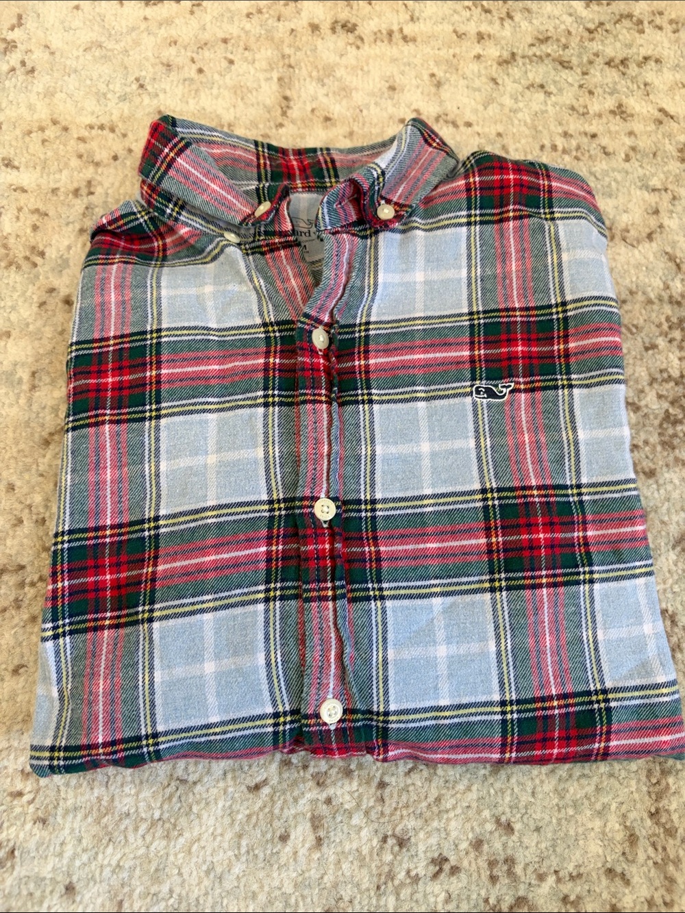 Vineyard Vines Kids Plaid Button-Down Shirt in Light Blue, Red and Green